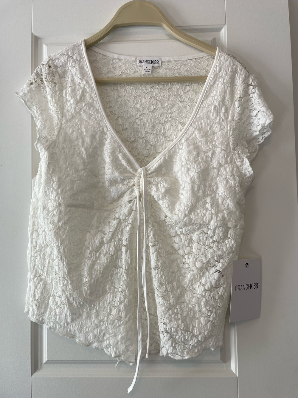 Orange Kiss Women’s White Lace Tie-Front Blouse